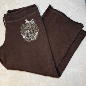 Angels Brown Y2K Graphic Capri Pants Drawstring Medium